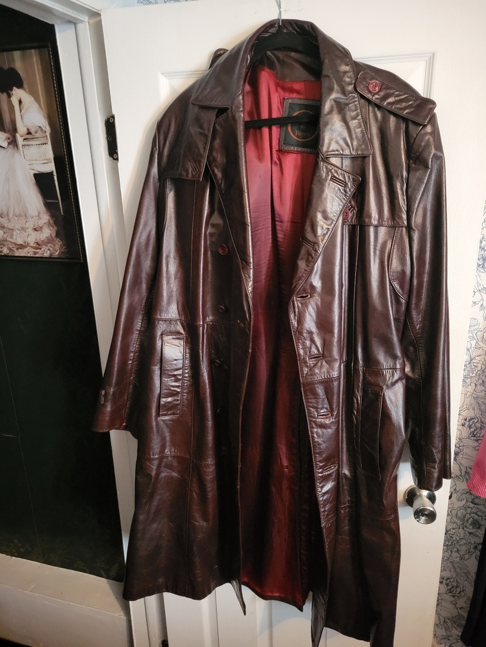Vintage Burgundy Leather Trench Coat